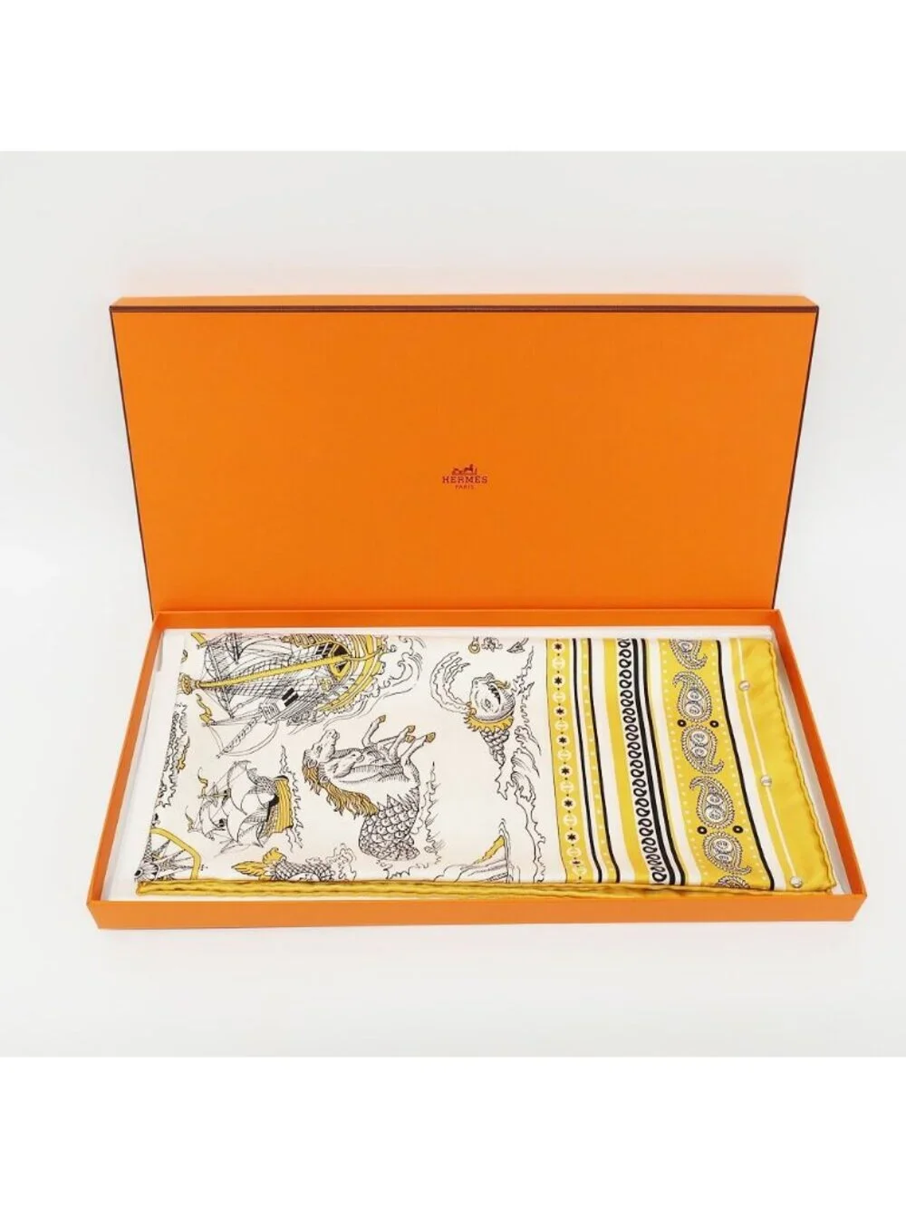 Hermes Heaven Carre 70 Cloete Sailor Tattoo Bandana Scarf Silk Yellow White